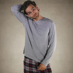 Men's Bamboo Rayon Long Sleeve Knit Sleep Shirt - Grey - FINAL SALE