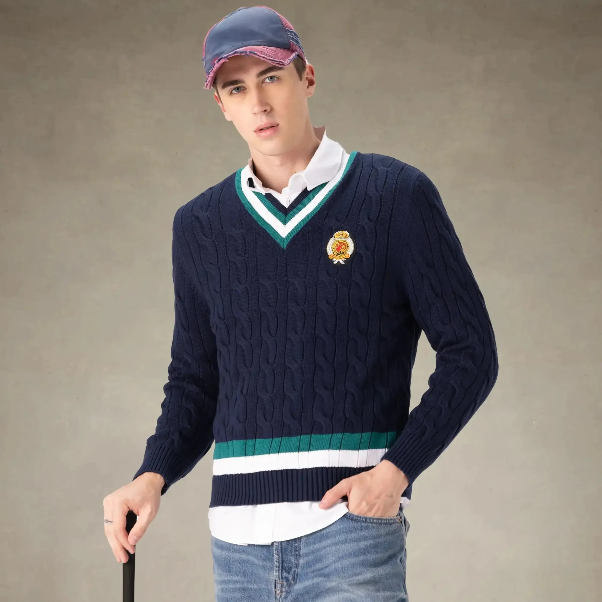 Men's Cable Knit Cricket Sweater