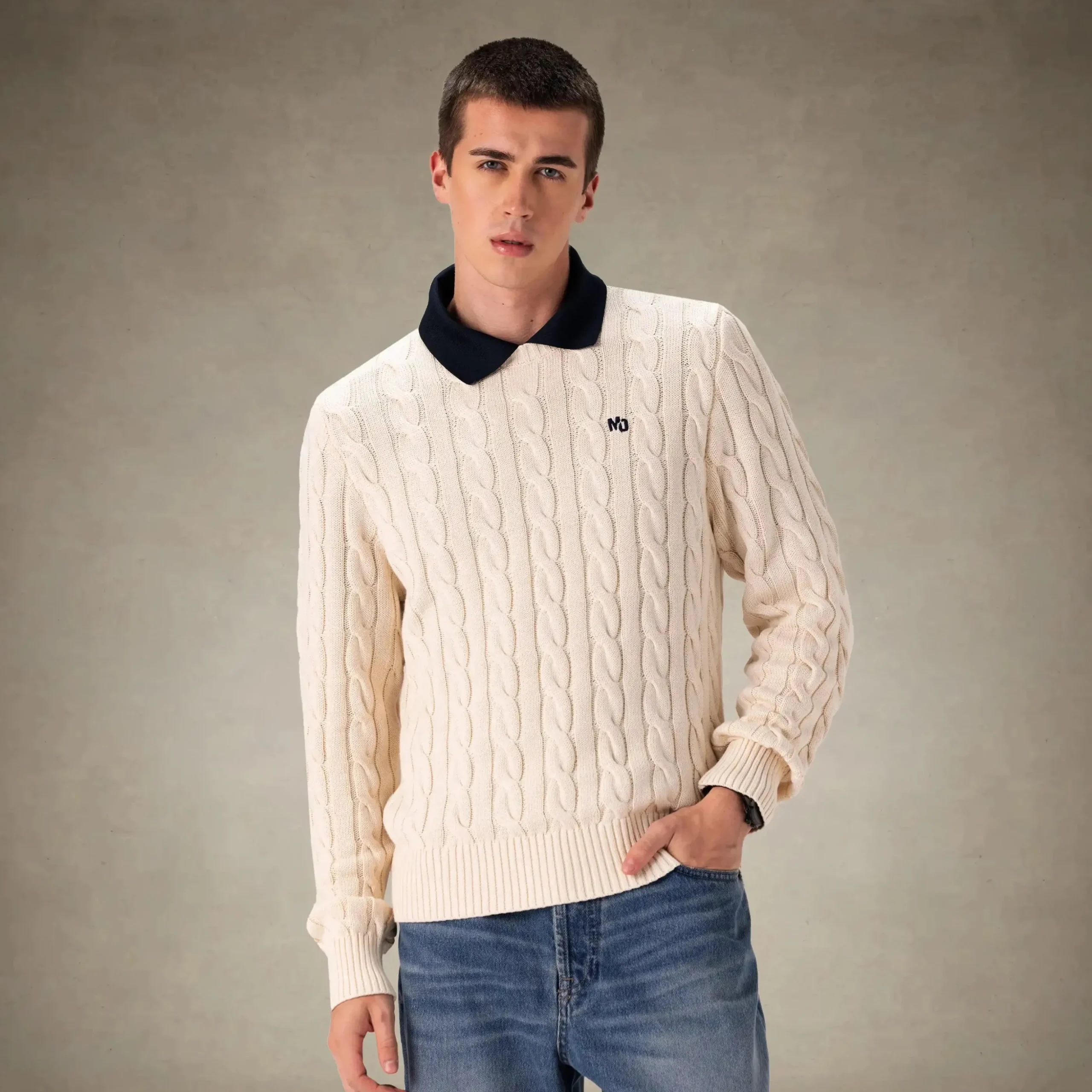 Men's Crew Neck Cable Sweater