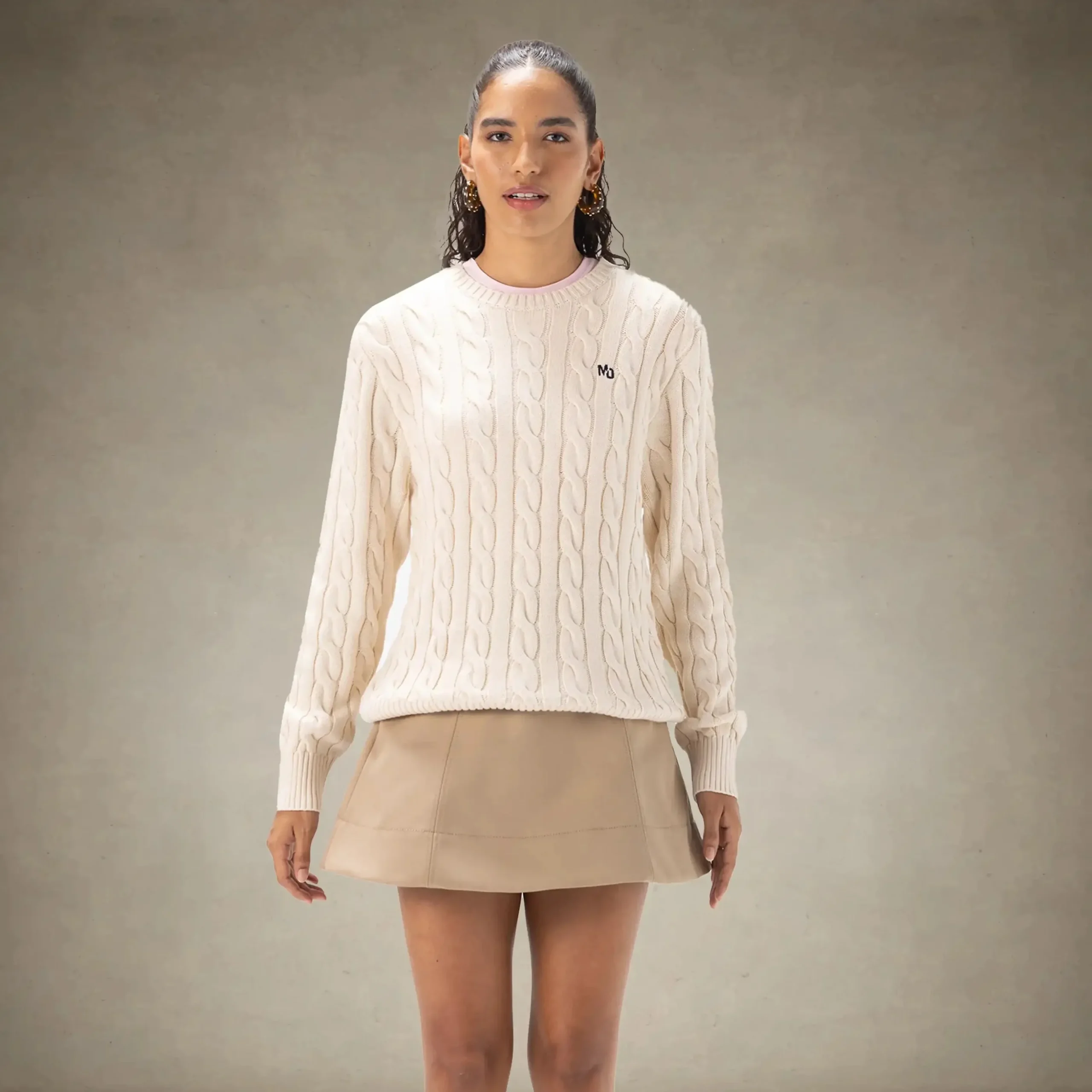 Women's Crew Neck Cable Sweater