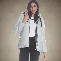 Women's Hi-Shine Chevron Quilt Puffer with Looney Tunes Mashup Print Lining - FINAL SALE