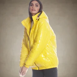 Women's Hi-Shine Chevron Quilt Puffer with Nickelodeon Mashup Print Lining Jacket - FINAL SALE