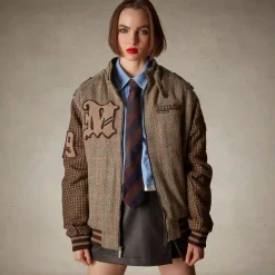 Women's Oversized Tweed Varsity Jacket